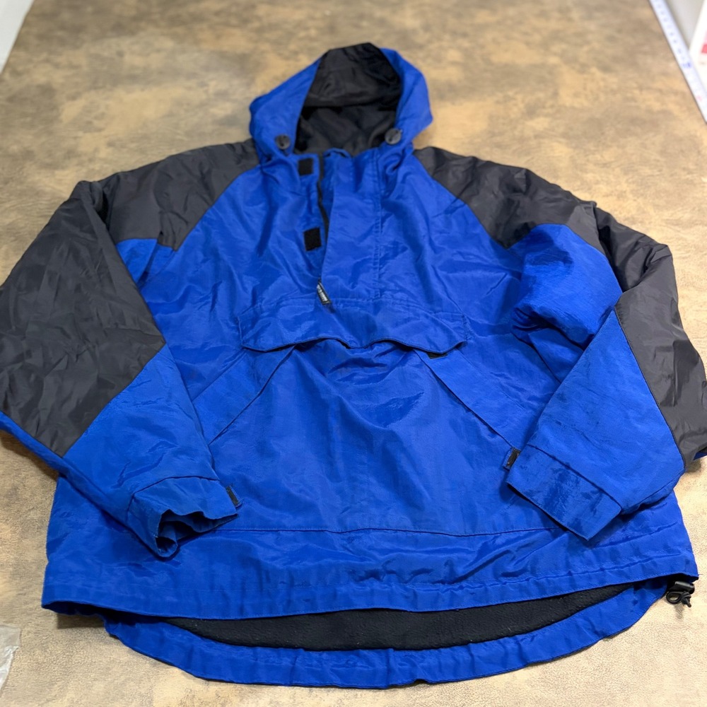 Old Navy Anorak Jacket Mens XL Blue Black Fleece Lined Pullover Hooded VTG y2k